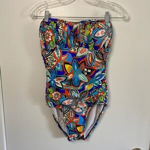 Macy's Women's Swimsuit Size 10 Floral Strapless D Cup One Piece